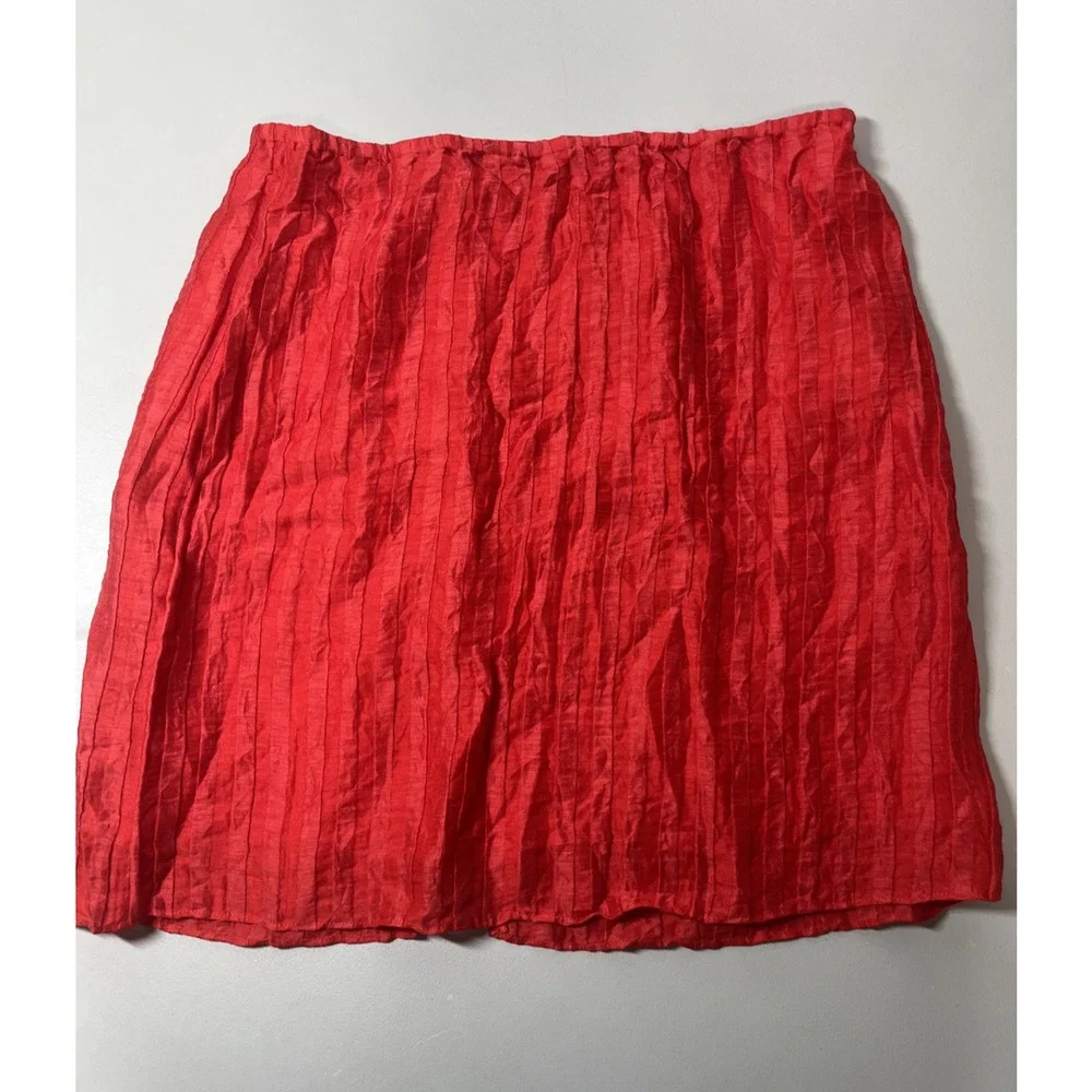 J Crew Textured Linen Blend Skirt Womens 14 Red Crinkled Pencil Lightweight - Picture 2 of 9